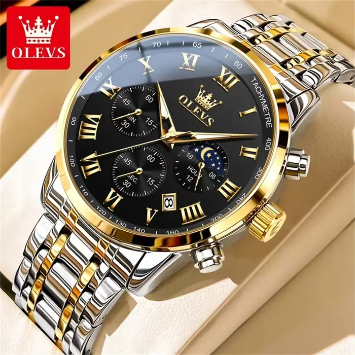 OLEVS Top marque de luxe montre pour hommes étanche lumineux en acier inoxydable Phase lunaire Code de synchronisation