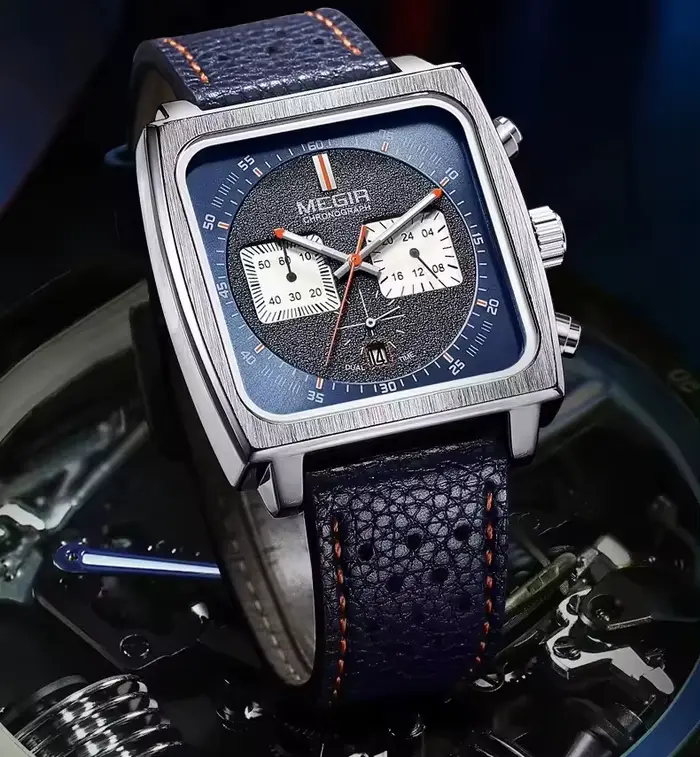 MEGIR 2182 luxe mode sport chronographe multi-fonctionnel militaire en cuir Date montres pour hommes Relogio Masculino