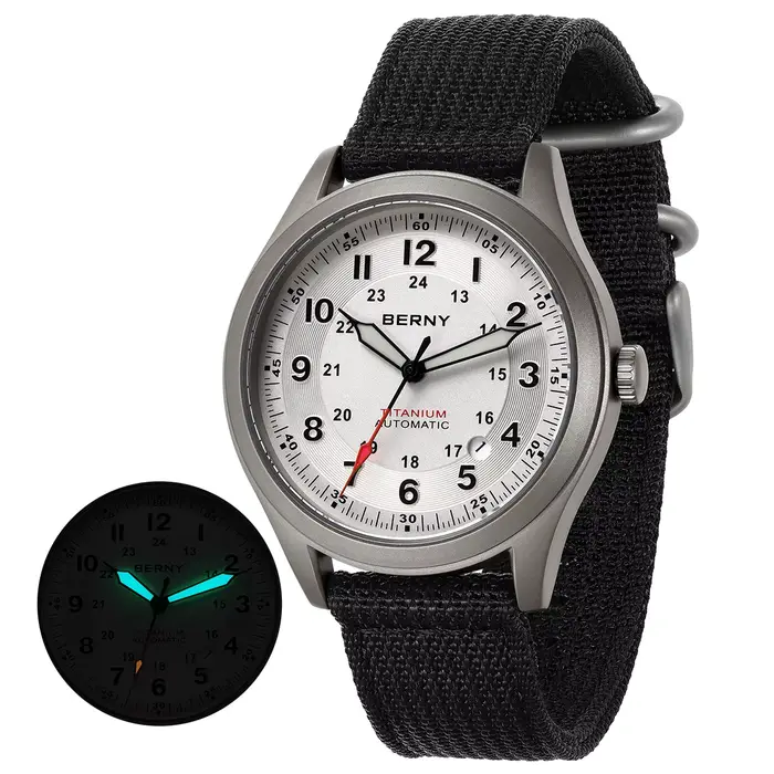 Montres automatiques en titane BERNY résistantes à l'eau pour hommes avec cristal de saphir et mouvement Miyota 8215 pour randonnées et occasions spéciales