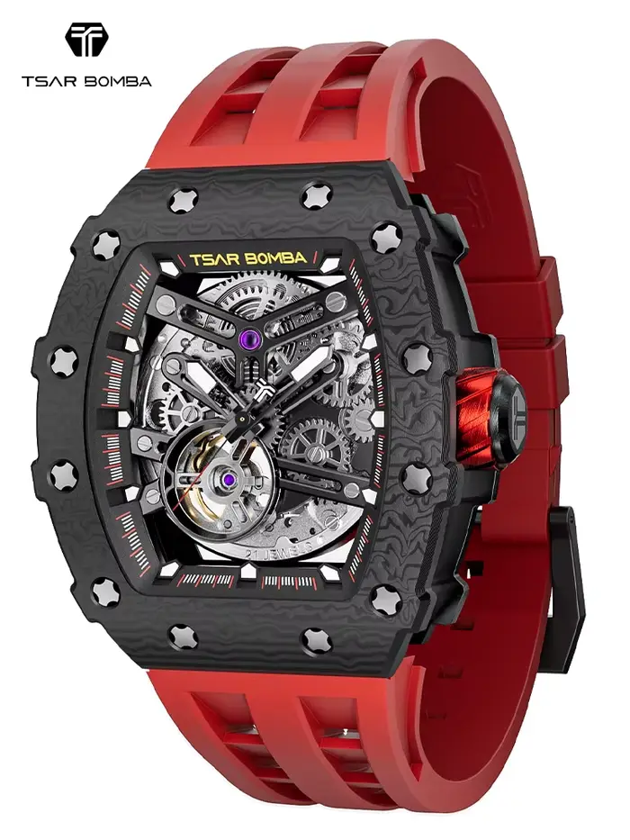 Montre automatique TSAR BOMBA avec cadran squelette résistante à l'eau pour hommes occasions spéciales cadeaux pour père mari ou amant