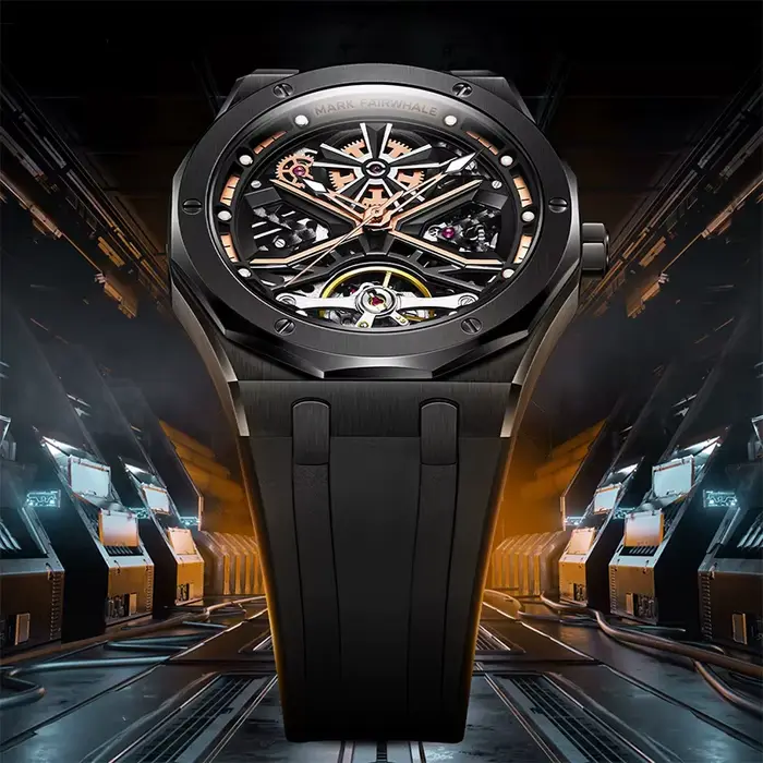 Mark Fairwhal 6400 montre automatique pour hommes mouvement mécanique squelette Tonneau montre-bracelet étanche horloge