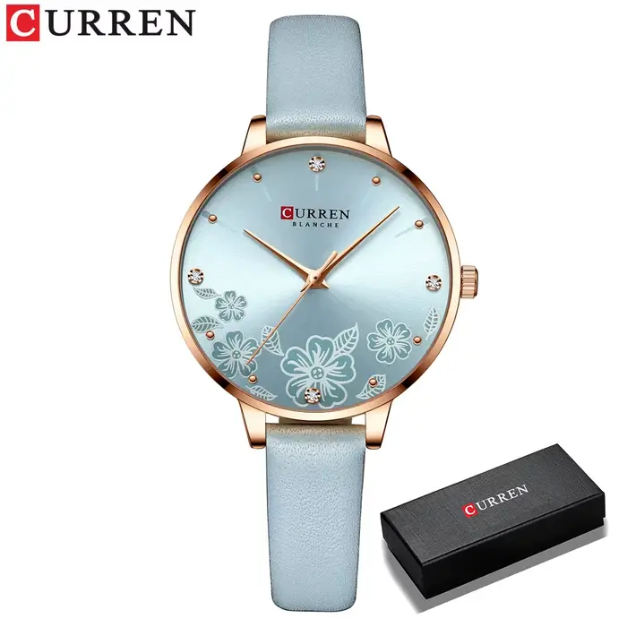CURREN montres femmes marque en cuir montres à Quartz Design de luxe horloge pour dames charme fleur