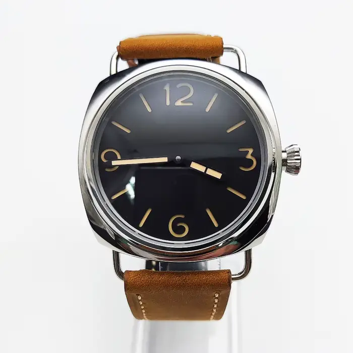 Montre mécanique manuelle en cuir pour homme, cadran sans logo, montre Shoous à remontage manuel, 6 