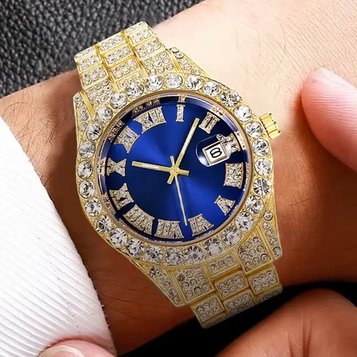 Montre-bracelet de luxe à Quartz en acier doré pour hommes
