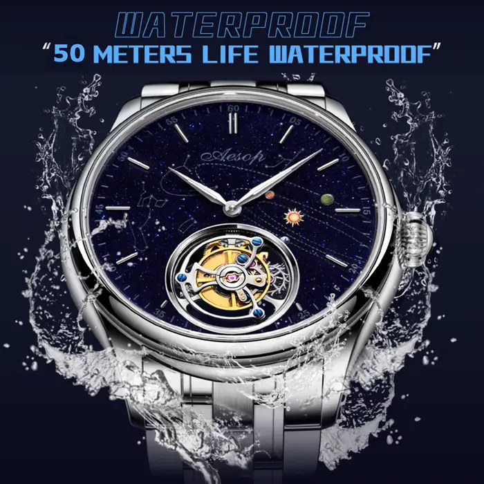 AESOP 7025 mouvement Tourbillon volant montre marque pour hommes squelette mécanique montres de luxe étanche