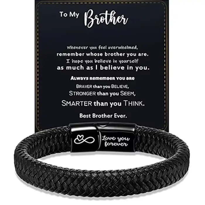 Bracelet en cuir et acier inoxydable style géométrique décontracté pour hommes cadeaux d'anniversaire romantiques occasions spéciales