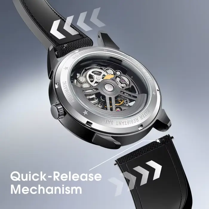 MARK FAIRWHALE montre automatique pour hommes cadran squelette bracelet en caoutchouc fluoré étanche montre-bracelet de luxe à la mode