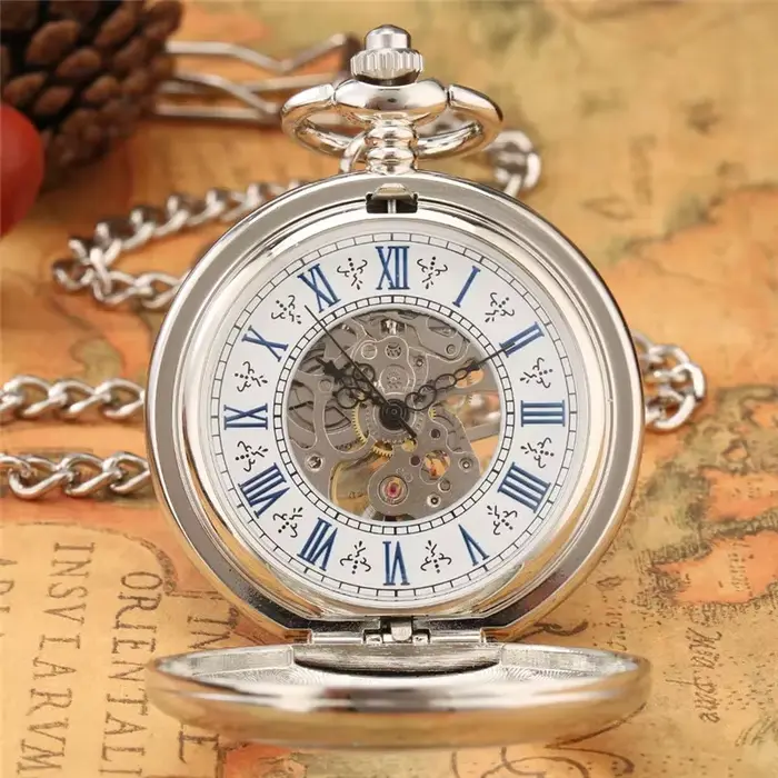 Montre de poche mécanique en argent pour hommes et femmes