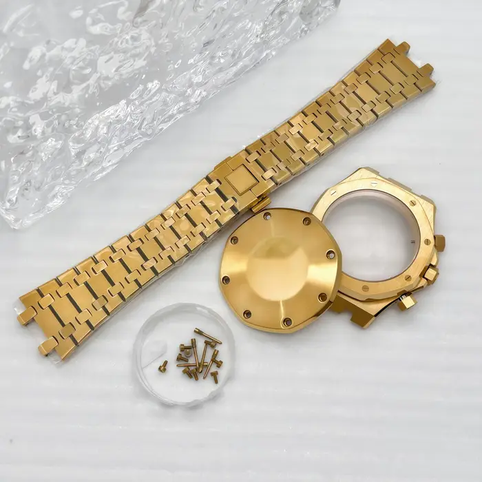 Boîtier de montre chronographe en acier inoxydable doré rose modifié 41 mm avec bracelet pour mouvement à quartz Oak