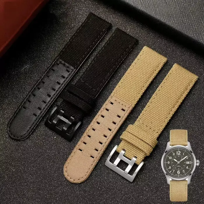 Bracelet de montre en cuir de toile 20mm 22mm pour Hamilton kaki/aviation/champ hommes sports de plein air