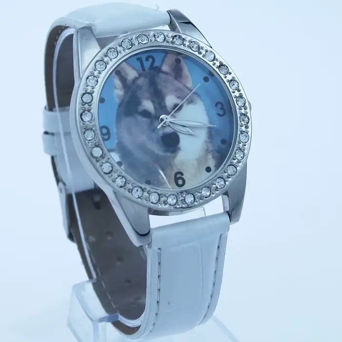 Montre-bracelet en cuir, à Quartz, avec des animaux sauvages, loup, cristal, cadeau de noël, L16, mo