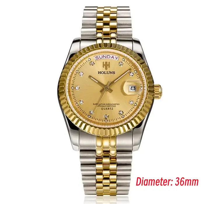 Holuns-Montre-bracelet d'affaires classique en acier inoxydable pour homme, montres en or, mouvement
