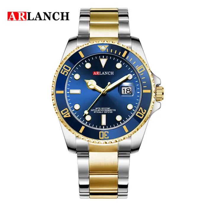 ARLANCH Montre Homme Quartz Acier Lumineuse Date Lunette Rotative Sport Affaires Étanche Relogio Masculino