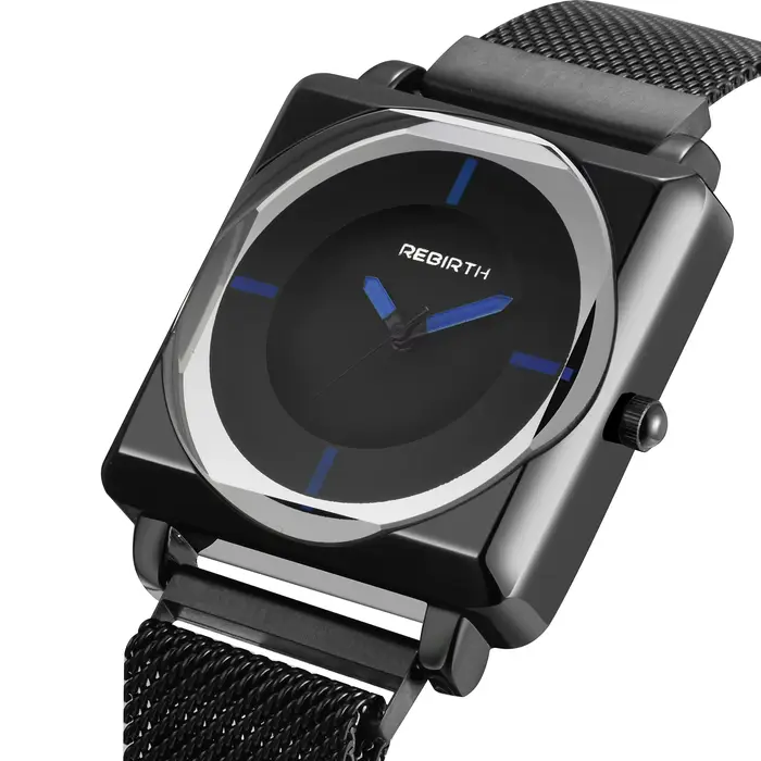 Rebirth-Montre-bracelet carrée en cuir et maille pour femme