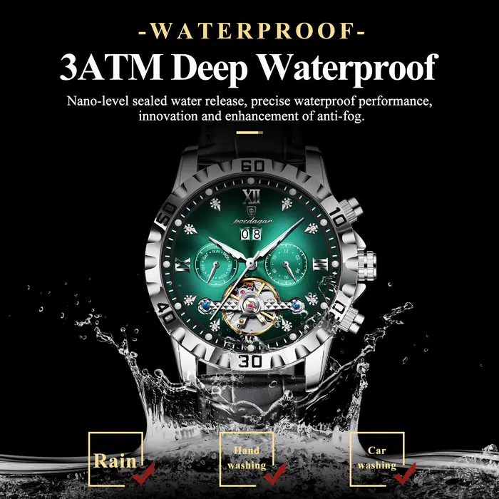 POEDAGAR Top luxe hommes montres Original mécanique en cuir