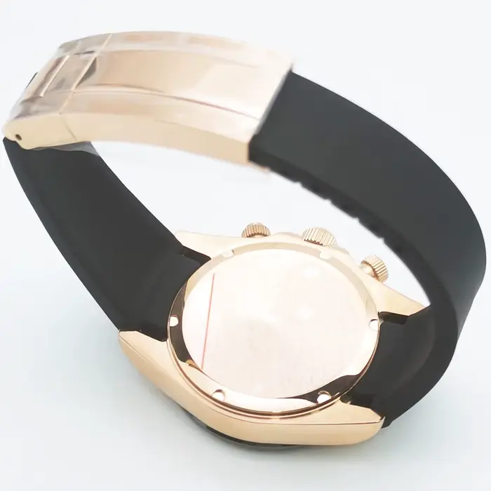 Montre à Quartz Parnsrpe en Or Rose avec Bracelet Caoutchouc pour Homme Occasions Spéciales Chronographe Robuste