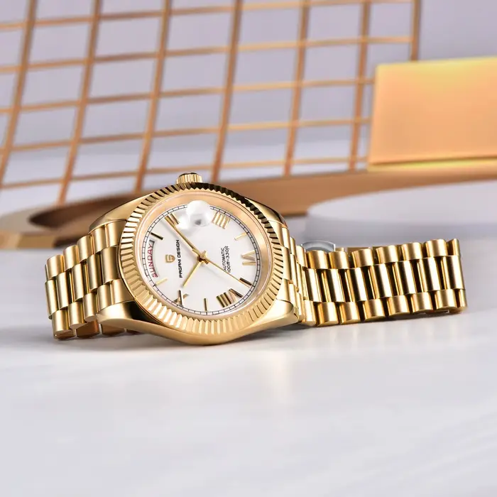 Montre PAGANI DESIGN DD40 Or Blanc Automatique avec Calendrier Complet et Affichage de la Semaine Pour Hommes Occasions Spéciales