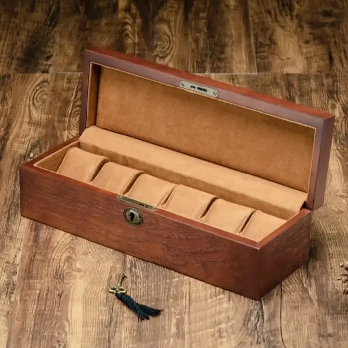 LbarleyHigh-end 6 fentes boîte de montre avec serrure en bois support de montre vitrine Collection d