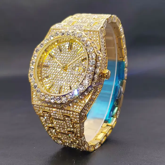 Montres à Quartz pour hommes, boîtier octogonal, montre de luxe en diamant avec grand lunette en Zir