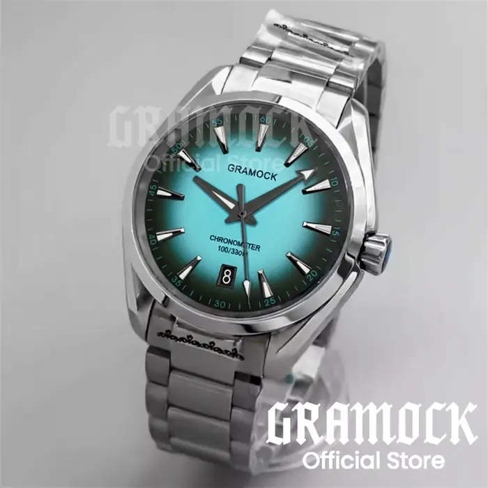 Montre mécanique automatique GRAMOCK avec cadran dégradé lumineux et bracelet en acier pour homme occasions spéciales et plongée