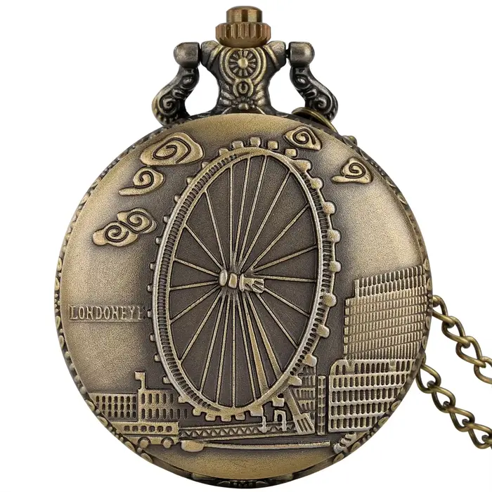 Montre de poche vintage en bronze unisexe avec œil de Londres et Big Ben pour hommes et femmes occasions spéciales cadeaux