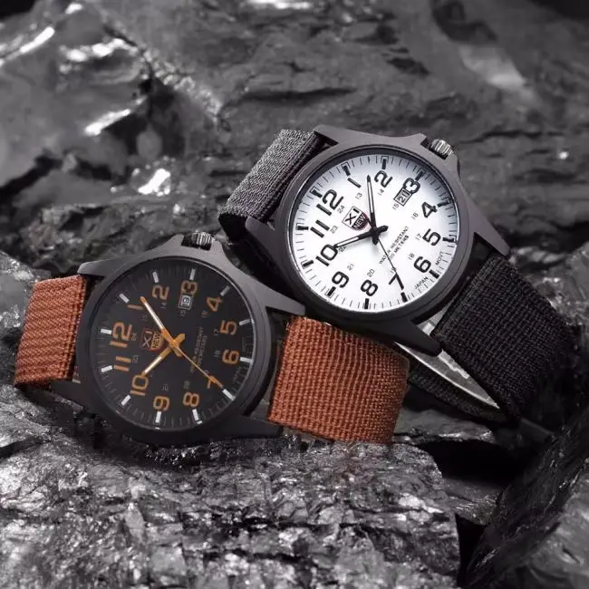 Montre à Quartz pour hommes étudiant Simple mode bracelet en Nylon décontracté Date sport militaire cadran rond