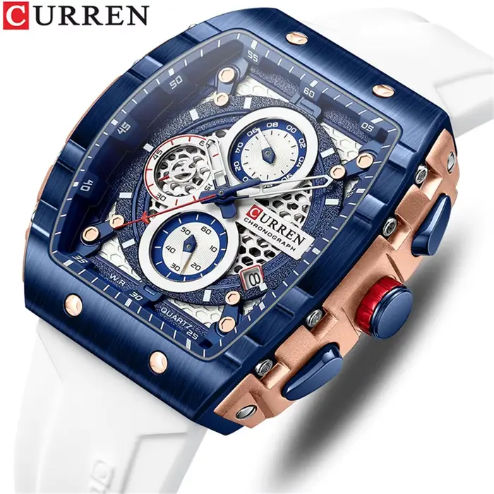 CURREN montre-bracelet étanche chronographe hommes montre haut de gamme de luxe blanc Silicone Original mâle horloge tout clair bas prix 8442