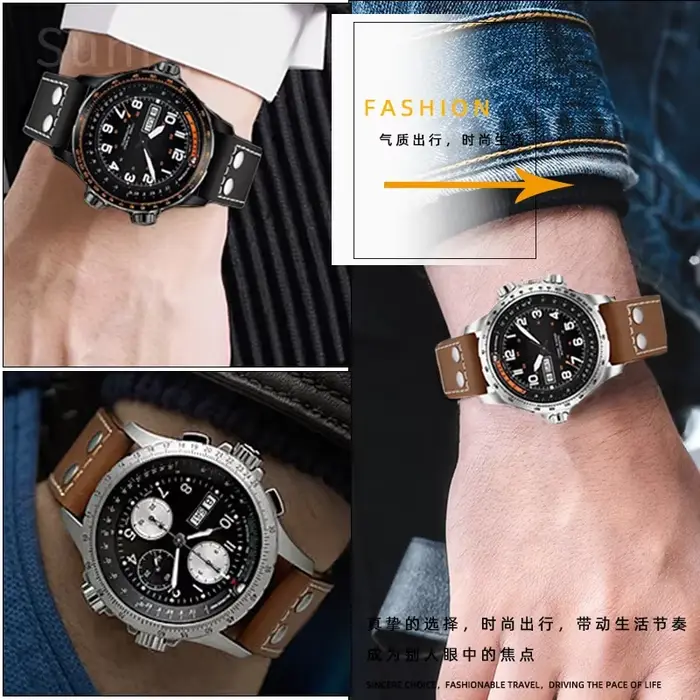 Bracelet de montre en cuir véritable pour hommes