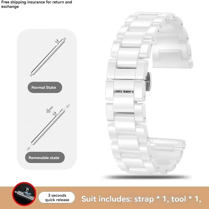 Bracelet de montre en céramique blanche, 14mm 16mm 18mm, avec boucle en acier inoxydable, pour femme