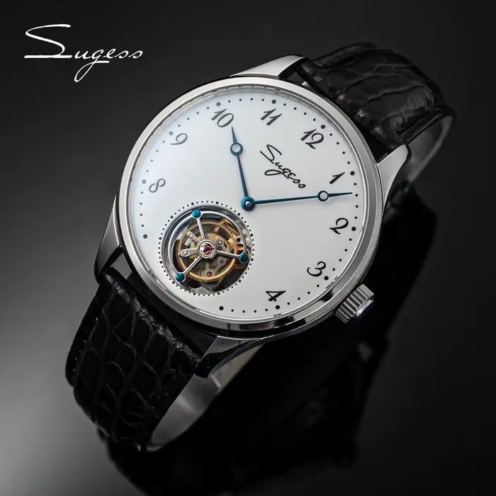 Sugess luxe Tourbillon hommes montre mécanique main vent Original ST8230 mouvement cadran en céramique bracelet Crocodile cadeau de noël nouveau