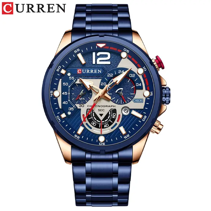 CURREN nouveau vert hommes montres haut de gamme de luxe en acier inoxydable montre à Quartz hommes 