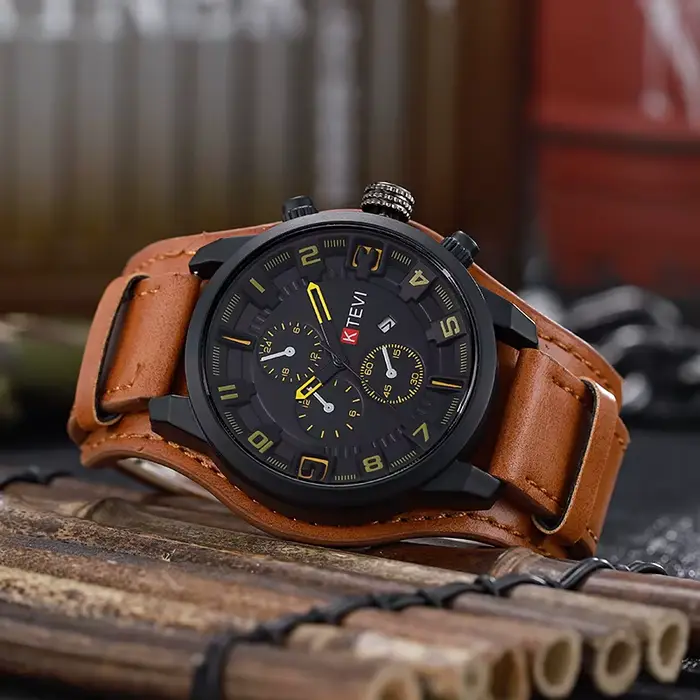 Montres rétro pour hommes, montre de luxe haut de gamme pour homme, bracelet en cuir PU, montre à qu