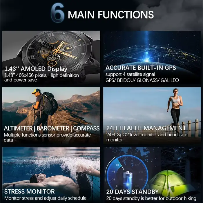 NORTH EDGE Nouvelles montres GPS pour hommes Montre intelligente de sport Écran AMOLED HD 50M ATM Al