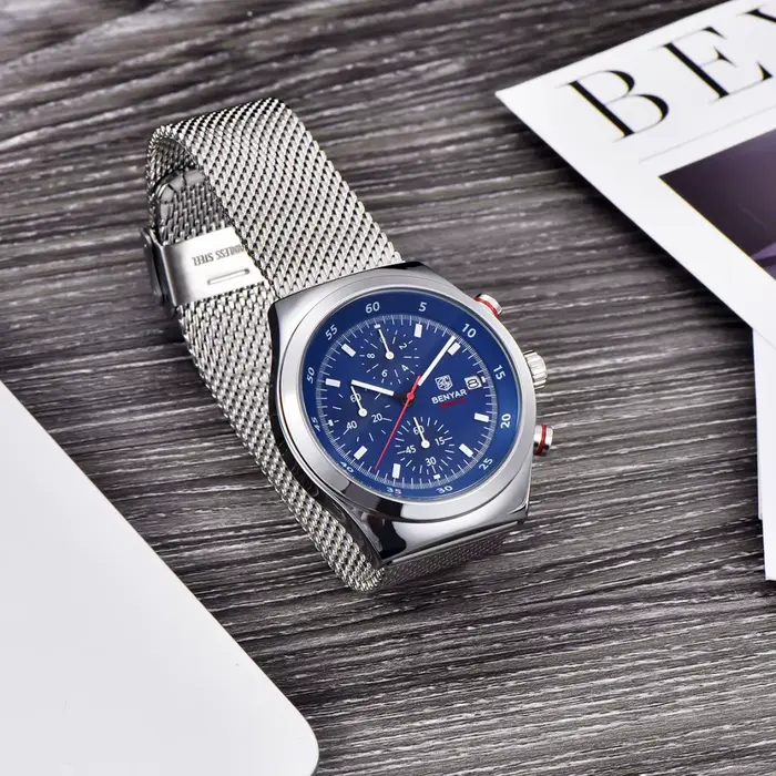 Montre BENYAR 5200 Quartz élégante avec chronographe et calendrier complet pour hommes d'affaires et occasions spéciales