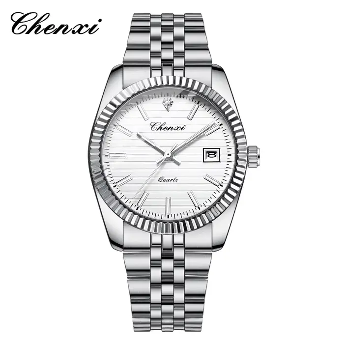CHENghts-Montre à Quartz en Acier Inoxydable pour Homme, Étanche, Décontractée, avec Calendrier, 004