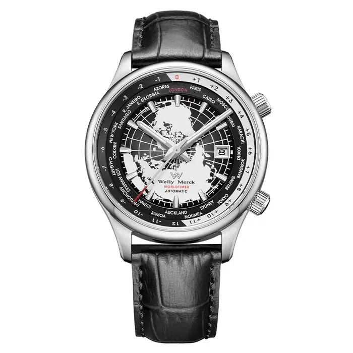 Montre japonaise mécanique pour hommes WM Watch avec cristal saphir de haute qualité, heure mondiale