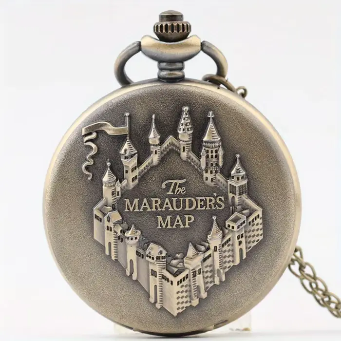 Montre de poche vintage Castle en relief Marauder Map avec chaîne en bronze - Un accessoire intempor