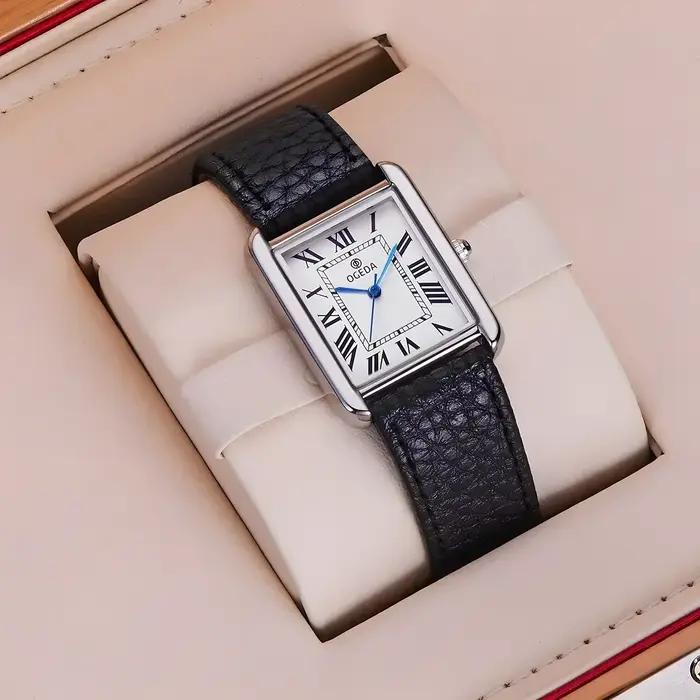 Montre Ogeda 2025 Quartz Carrée Résistante à l'Eau Pour Homme Occasions Spéciales Elégante Cuir Bronze Café Rose