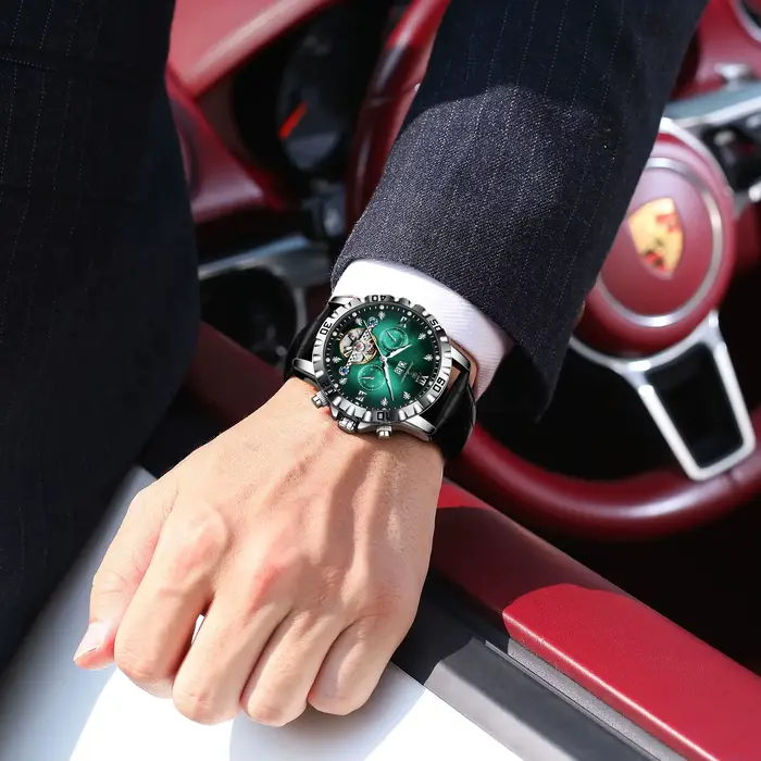 POEDAGAR Top luxe hommes montres Original mécanique en cuir