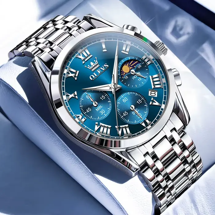 OLEVS luxe Sport homme montre-bracelet Original lumineux Phase de lune chronographe montre pour hommes en acier