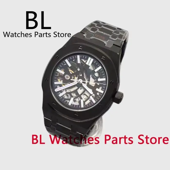 BLIGER 41mm NH70 montre cadran évidé saphir cristal avec vert lumineux
