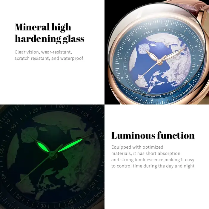 LIGETop-Montre-bracelet à quartz en cuir pour homme