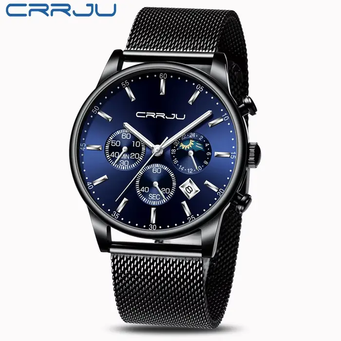 Relogio Masculino CRRJU montre à Quartz de luxe pour hommes cadran bleu montres montres de Sport chr