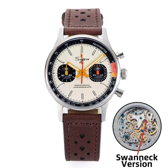 Sugess montre pilote avec mouvement mouette montre-bracelet à col de cygne chronographe mécanique saphir cristal militaire course limitée 1963