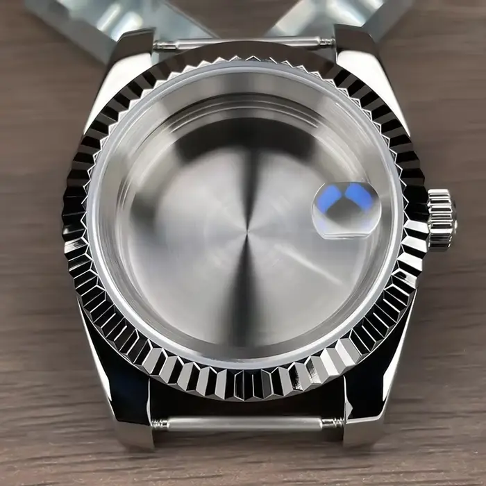 Boîtier de montre NH35 à lunette cannelée 36mm/39mm, pièce de rechange SK DJ, verre saphir, acier in