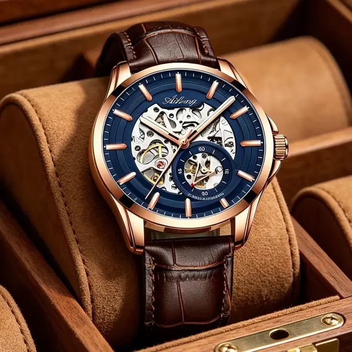 Montre Homme Automatique Mécanique AILANG Haut de Gamme en Acier Inoxydable Lumineuse Luxe Affaires Squelette Transparent