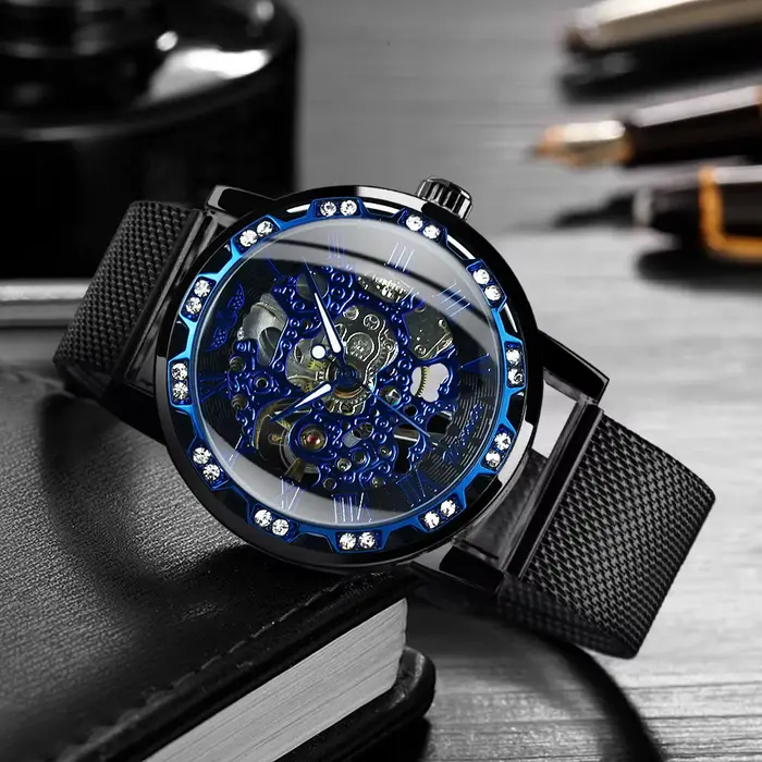 Montre rétro mécanique T-WINNER en acier inoxydable avec bracelet en cuir pour homme occassions spéciales vintage élégante