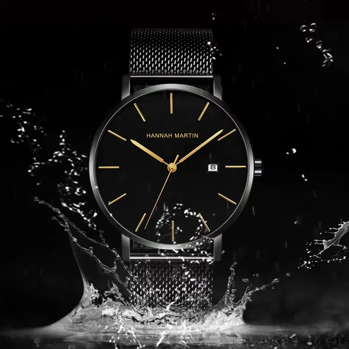 Montre pour hommes Hannah Martin marque mode acier inoxydable Date fonction luxe classique Ultra-mince minimaliste