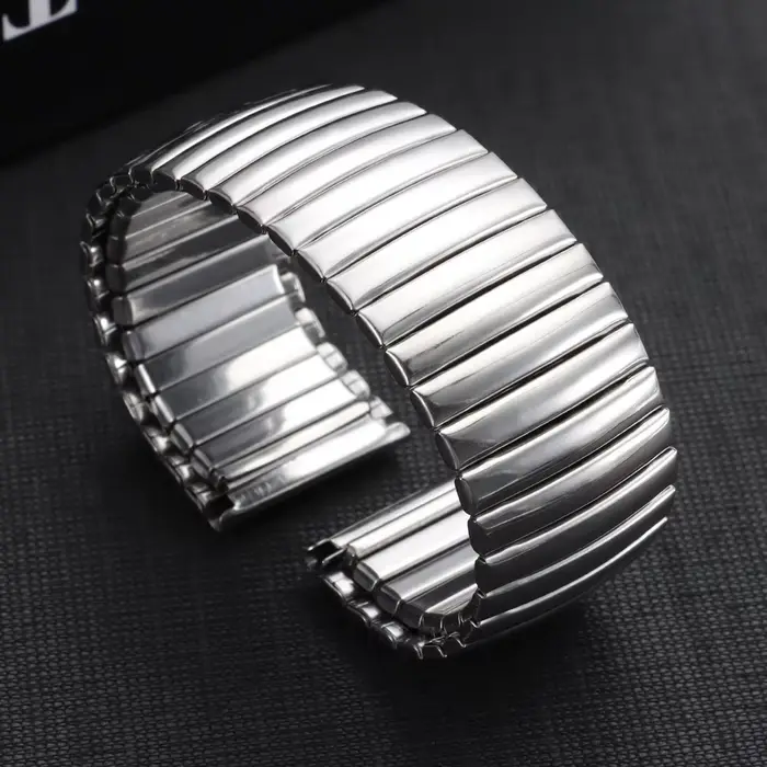 Bracelet de montre élastique en acier inoxydable argenté et doré de 12 mm, 14 mm, 16 mm, 18 mm, 20 m