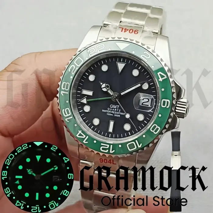 40mm GMT montre pour hommes lunette en céramique verre saphir cadran lumineux 10Bar étanche